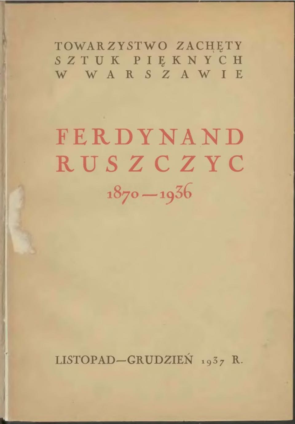 Catalogue "Ferdynand Ruszczyc 1870-1936 m.", 1937