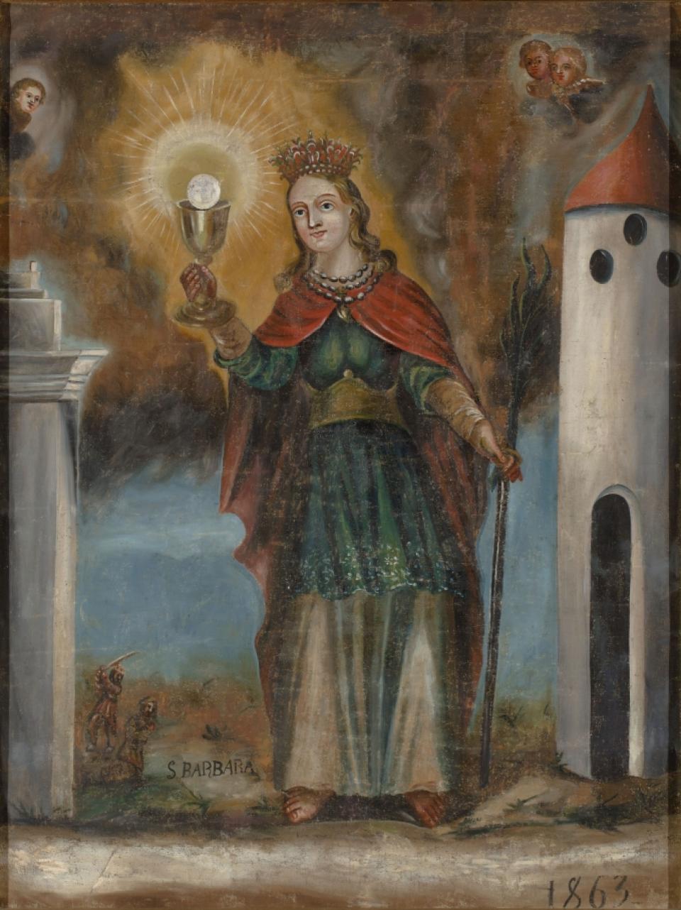 A two-sided picture St Barbara and the Crucifixion 